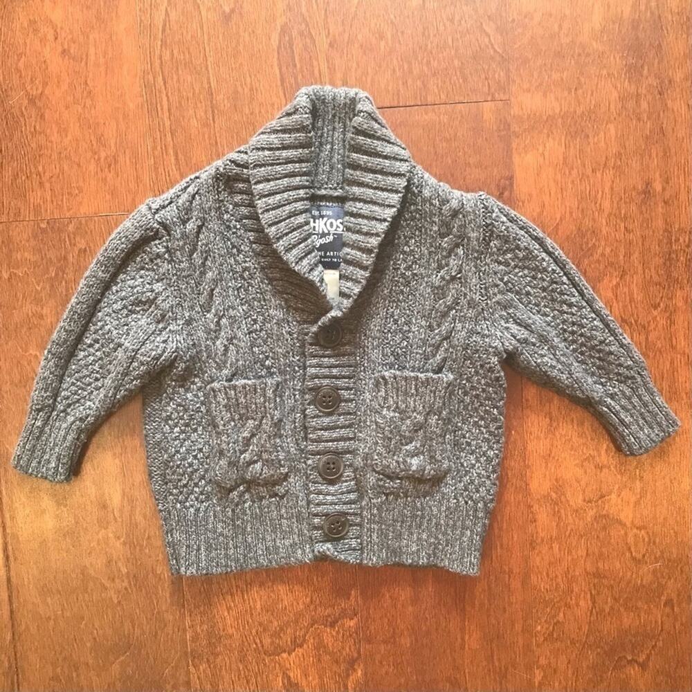 OshKosh B’Gosh, Cozy Gray Cardigan, Shawl Collar, Size 3 Months